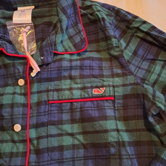 Vineyard Vines women's size Small flannel pajama top only, blue & green NWT - Picture 3 of 5